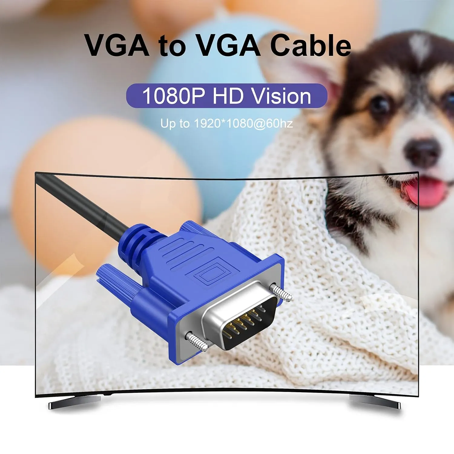 VGA Cable 10 Pack, Computer Monitor VGA Cord, VGA Male to Male Cord 1080P Full HD High Resolution for Monitor TV Computer Projector-6FT/1.83M