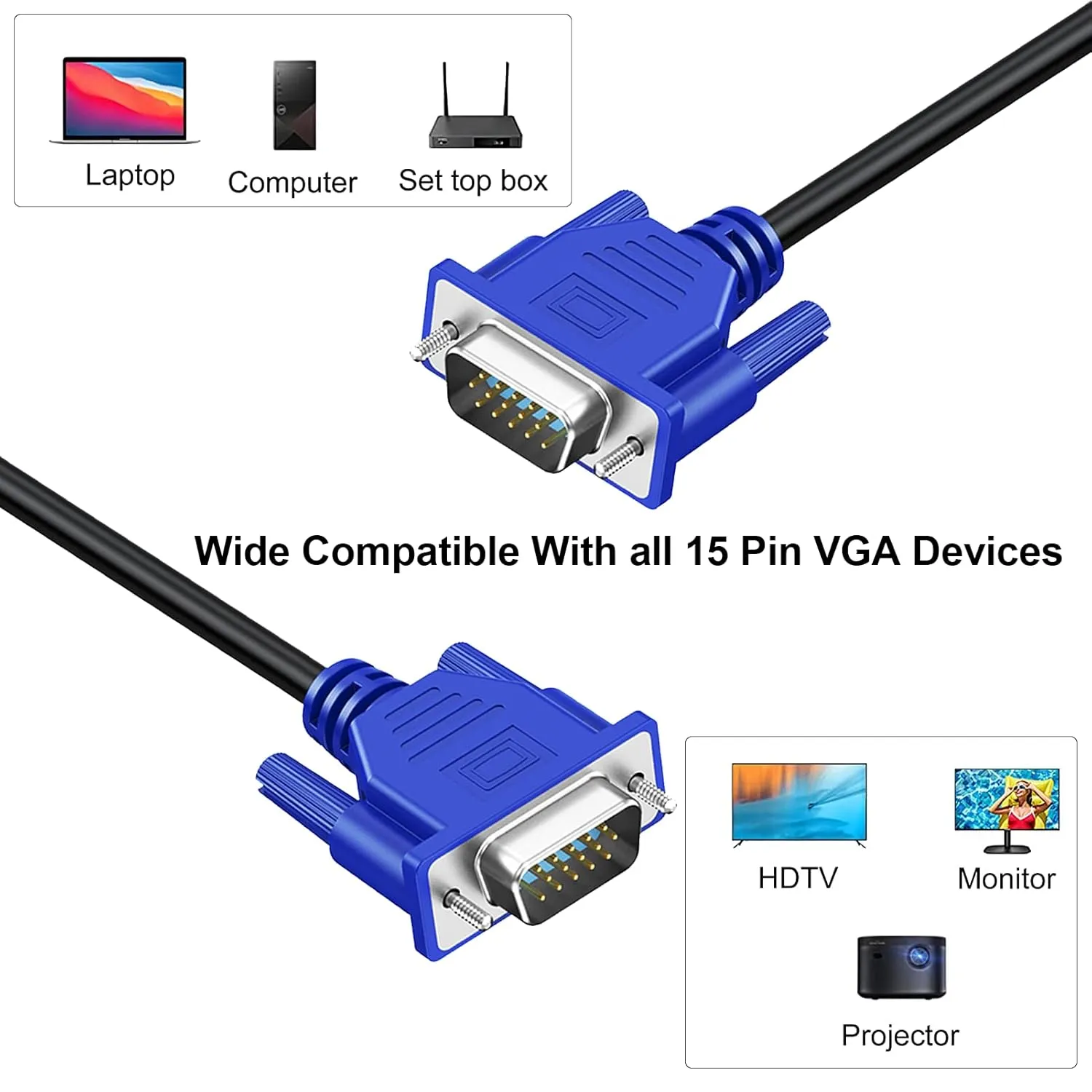 VGA Cable 10 Pack, Computer Monitor VGA Cord, VGA Male to Male Cord 1080P Full HD High Resolution for Monitor TV Computer Projector-6FT/1.83M