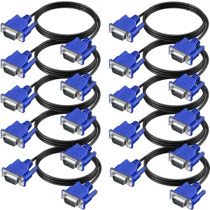 VGA Cable 10 Pack, Computer Monitor VGA Cord, VGA Male to Male Cord 1080P Full HD High Resolution for Monitor TV Computer Projector-6FT/1.83M