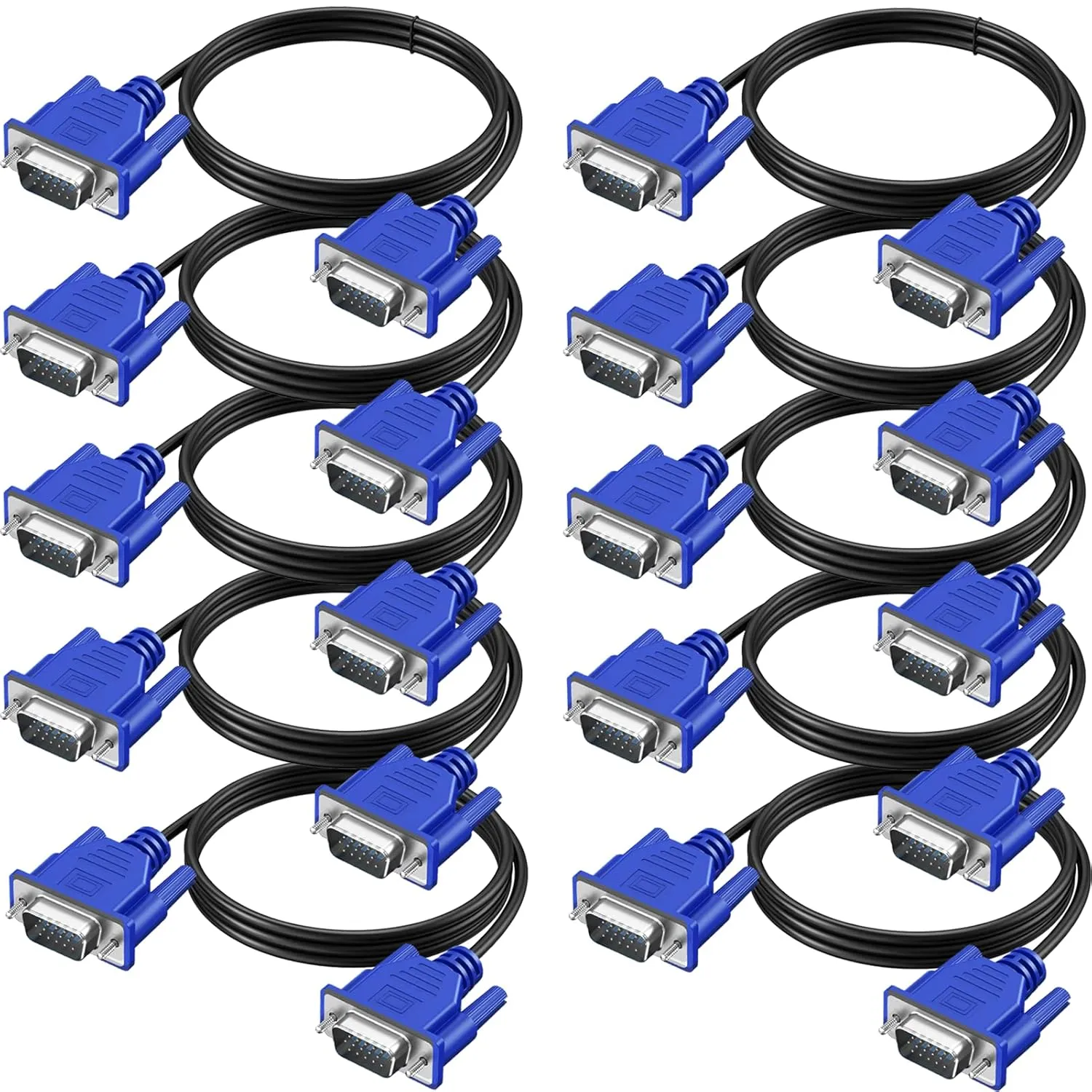 VGA Cable 10 Pack, Computer Monitor VGA Cord, VGA Male to Male Cord 1080P Full HD High Resolution for Monitor TV Computer Projector-6FT/1.83M