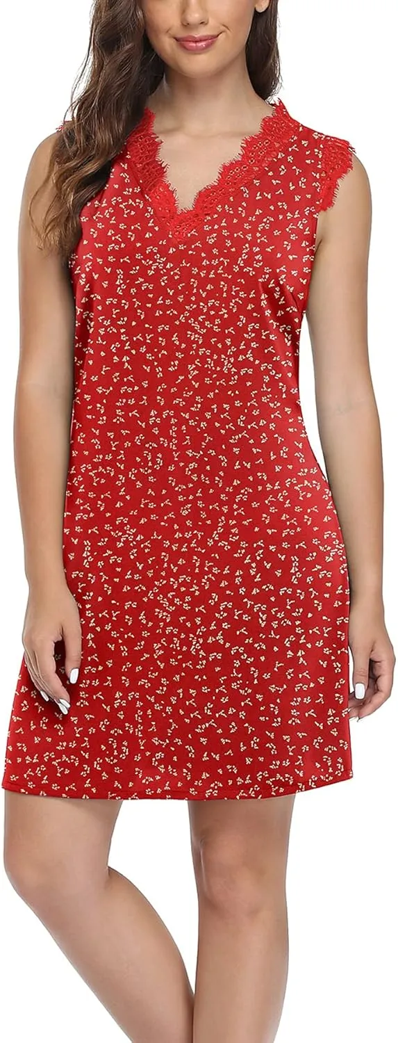 VIISHOW Womens V Neck Lace Trim Tank Dress Sleeveless Fashion Summer Casual A Line T Shirt Mini Dress