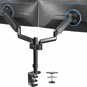 VIVO 17 to 32 inch Dual Pneumatic Monitor Mount, 2 Pneumatic Arms, Adjustable Swivel, Rotation, Heavy Duty VESA Desk Stand with C-clamp, Grommet, Max VESA 100x100, Black, STAND-V002K