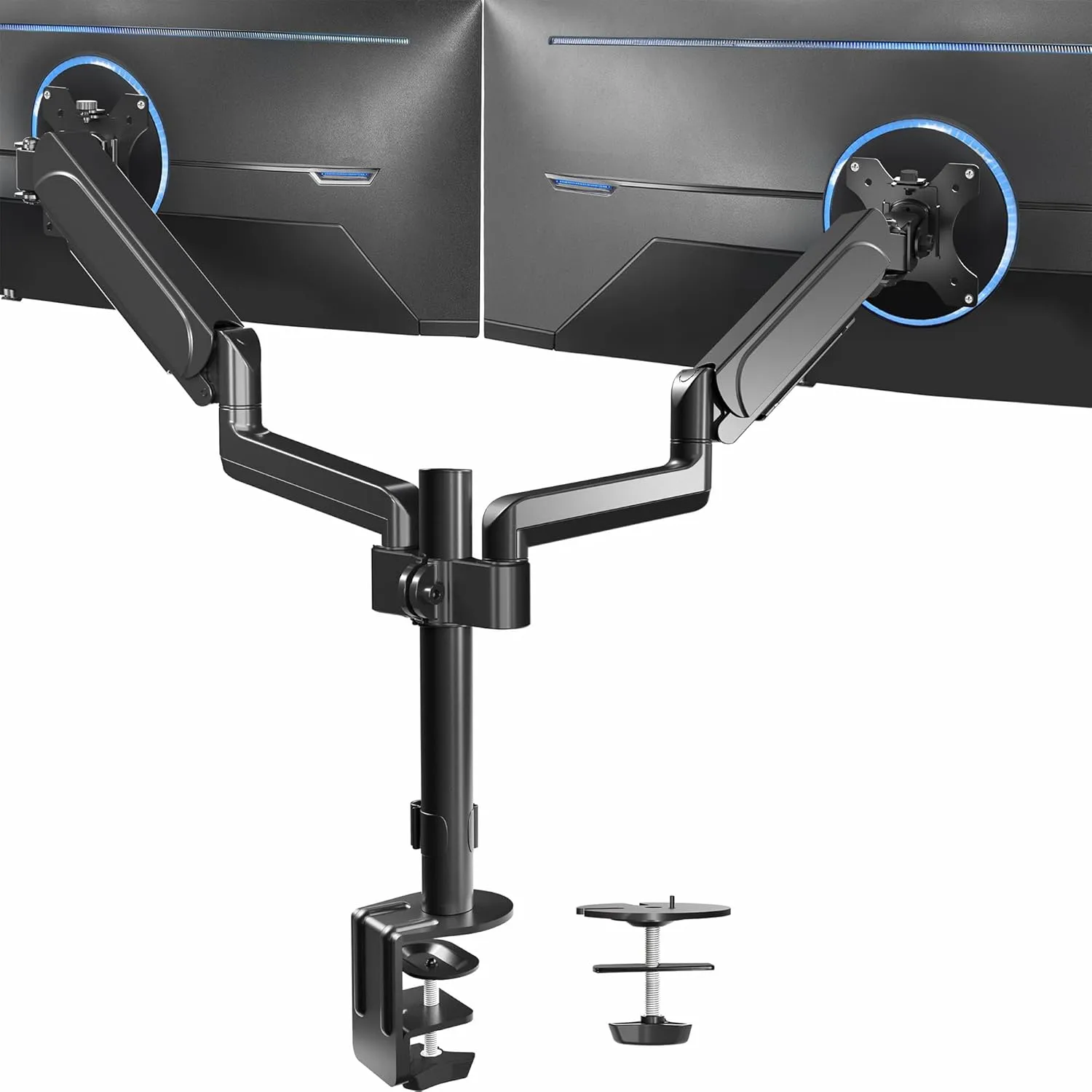 VIVO 17 to 32 inch Dual Pneumatic Monitor Mount, 2 Pneumatic Arms, Adjustable Swivel, Rotation, Heavy Duty VESA Desk Stand with C-clamp, Grommet, Max VESA 100x100, Black, STAND-V002K