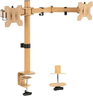 VIVO Dual Monitor Desk Mount, Heavy Duty Fully Adjustable Steel Stand, Holds 2 Computer Screens up to 30 inches and Max 22lbs Each, Light Wood Color, STAND-V002-WD
