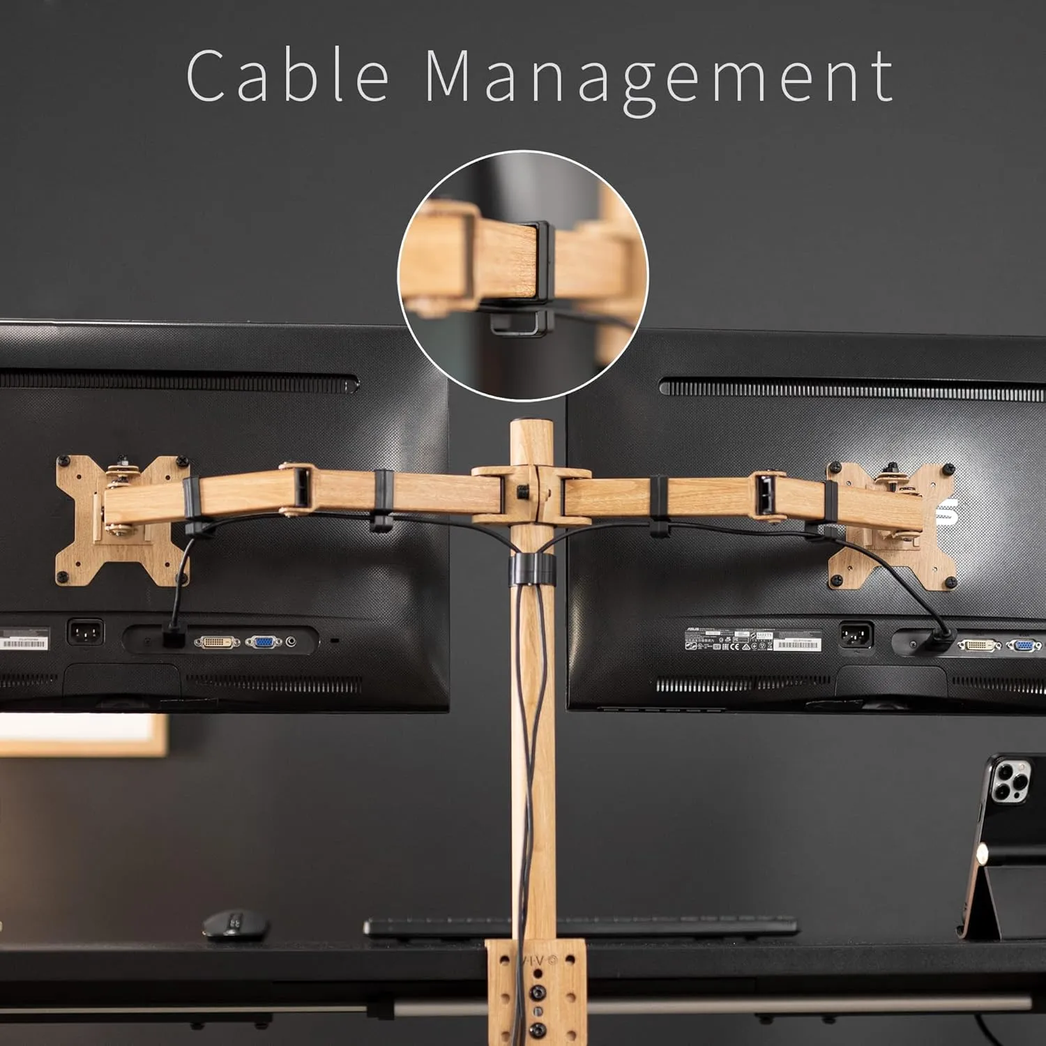 VIVO Dual Monitor Desk Mount, Heavy Duty Fully Adjustable Steel Stand, Holds 2 Computer Screens up to 30 inches and Max 22lbs Each, Light Wood Color, STAND-V002-WD