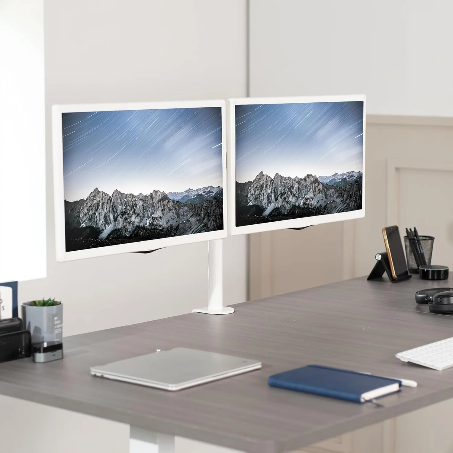 VIVO Dual Monitor Desk Mount, Heavy Duty Fully Adjustable Steel Stand, Holds 2 Computer Screens up to 30 inches and Max 22lbs Each, White, STAND-V002W