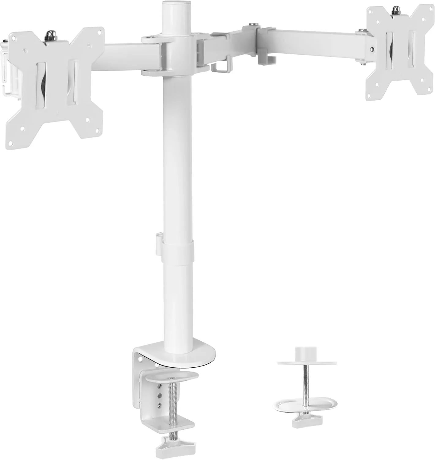 VIVO Dual Monitor Desk Mount, Heavy Duty Fully Adjustable Steel Stand, Holds 2 Computer Screens up to 30 inches and Max 22lbs Each, White, STAND-V002W