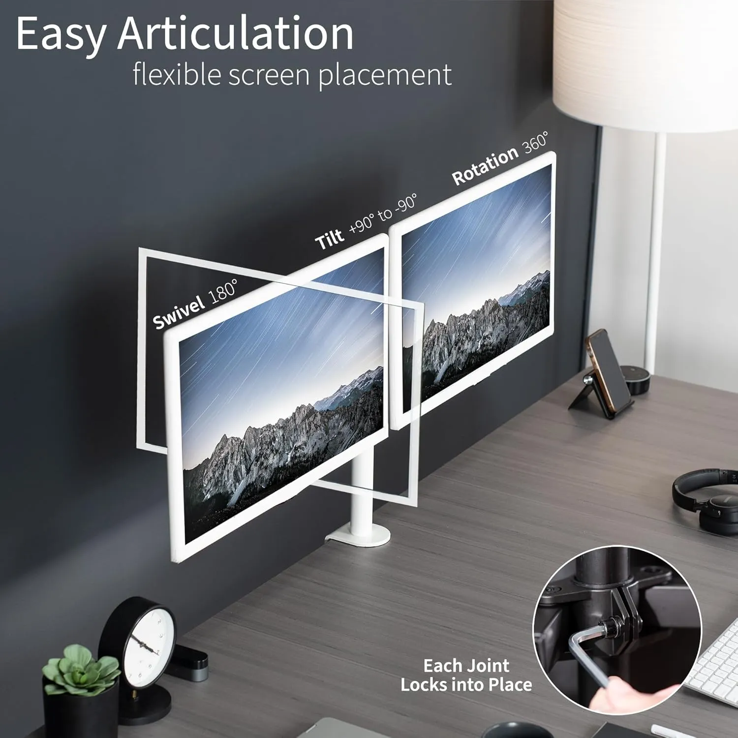 VIVO Dual Monitor Desk Mount, Heavy Duty Fully Adjustable Steel Stand, Holds 2 Computer Screens up to 30 inches and Max 22lbs Each, White, STAND-V002W