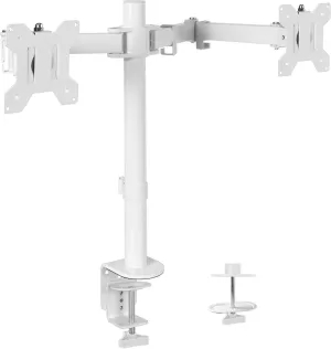 VIVO Dual Monitor Desk Mount, Heavy Duty Fully Adjustable Steel Stand, Holds 2 Computer Screens up to 30 inches and Max 22lbs Each, White, STAND-V002W
