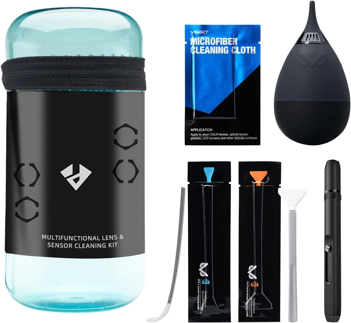 VSGO Professional Camera Cleaning Kit  for Canon, Nikon, Sony, DSLR & Mirrorless Cameras, Includes Lens Cleaning Pen, Air Blower, Sensor Swabs for Full Frame & APS-C, Microfiber Cloth