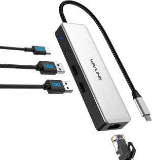 WAVLINK USB C to Ethernet Adapter, 10Gbps Hub with 1* USB-C, 2* USB-A, 2.5Gbps Ethernet Port for Laptop, Type C (Thunderbolt 4/3 Compatible) to Network for MacBook, iPad, Hp, XPS, Windows