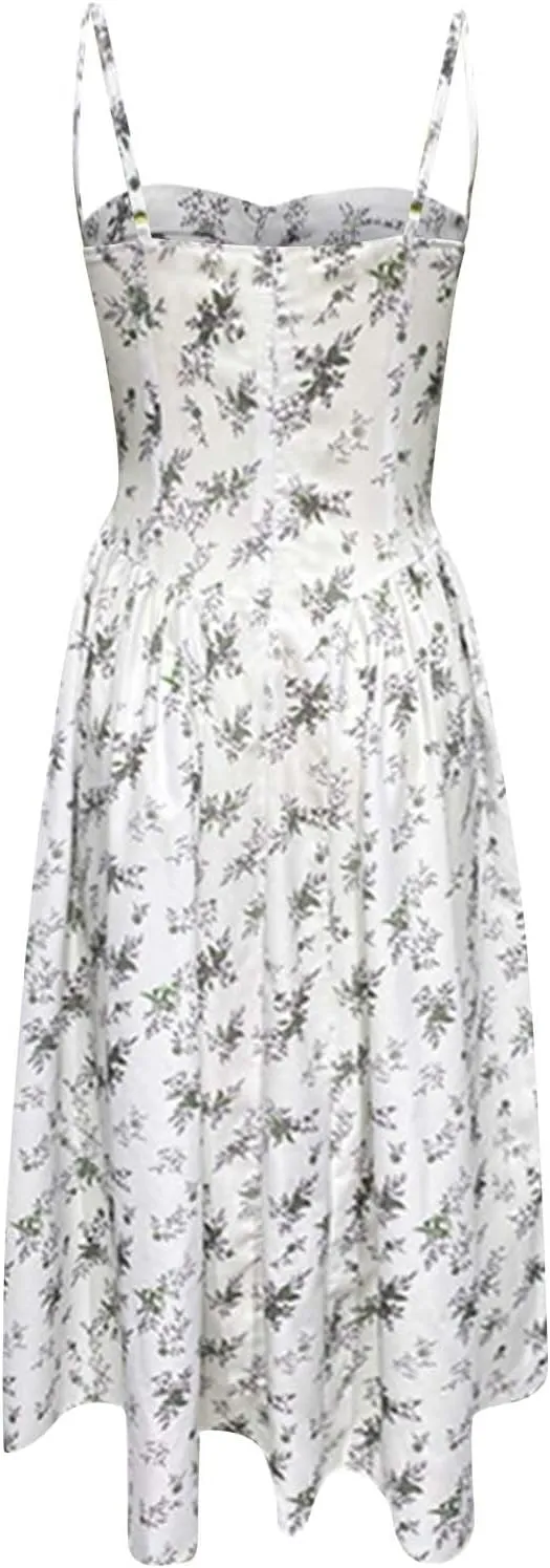 Wedding Guest Dresses for Women Elegant Spaghetti Strap Midi Dress Flowy Pleated Hem Low Cut Prom Dresses