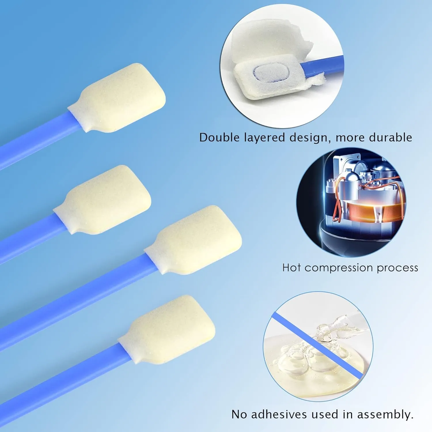 Wellgler's 5.11 Foam Cleaning Swabs for Printers, Inkjets, Cameras, Automotive, Optics, Sensors, Guns, and Electronics (Blue, 300)