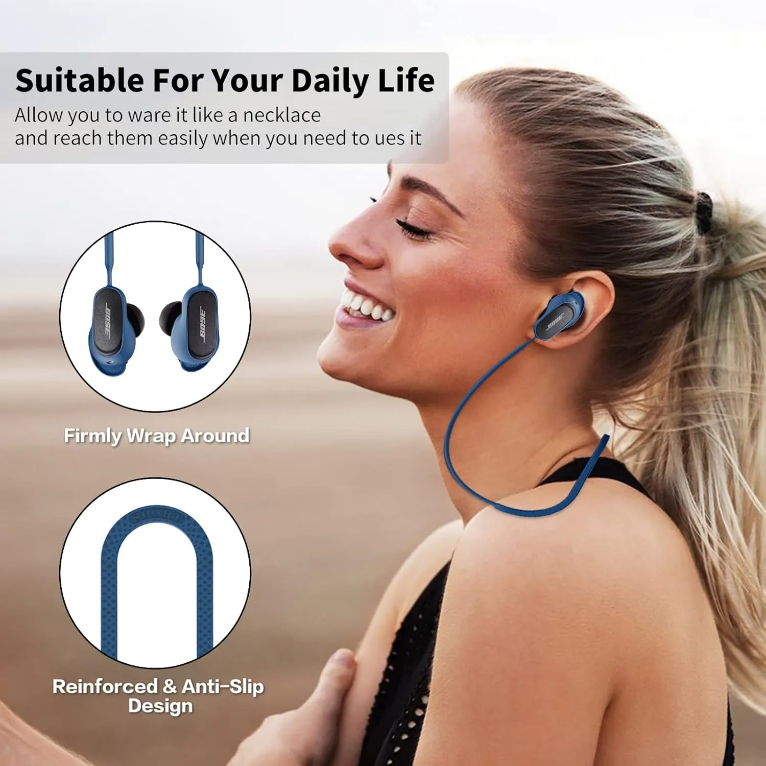 WOFRO Anti-Lost Strap for Bose QuietComfort Earbuds II& New Bose QuietComfort Ultra (2023), Sports Soft Silicone Lanyard