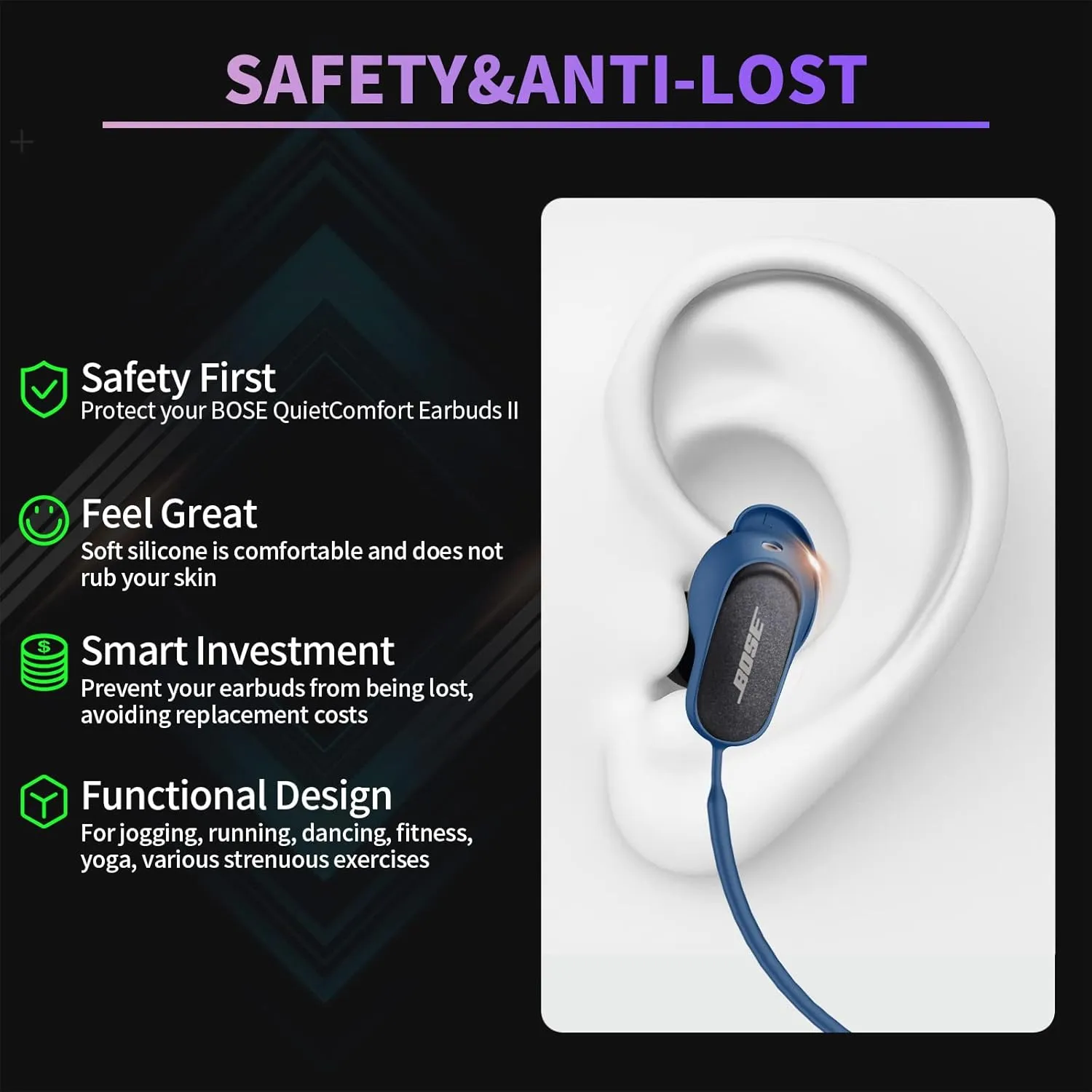 WOFRO Anti-Lost Strap for Bose QuietComfort Earbuds II& New Bose QuietComfort Ultra (2023), Sports Soft Silicone Lanyard