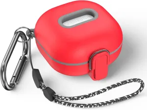 WOFRO Secure Lock Case for Samsung Galaxy Buds Pro/2/Live/FE, Shock-Absorbing Protective TPU Hard Shell Cover With Lanyard/Keychain (Red)