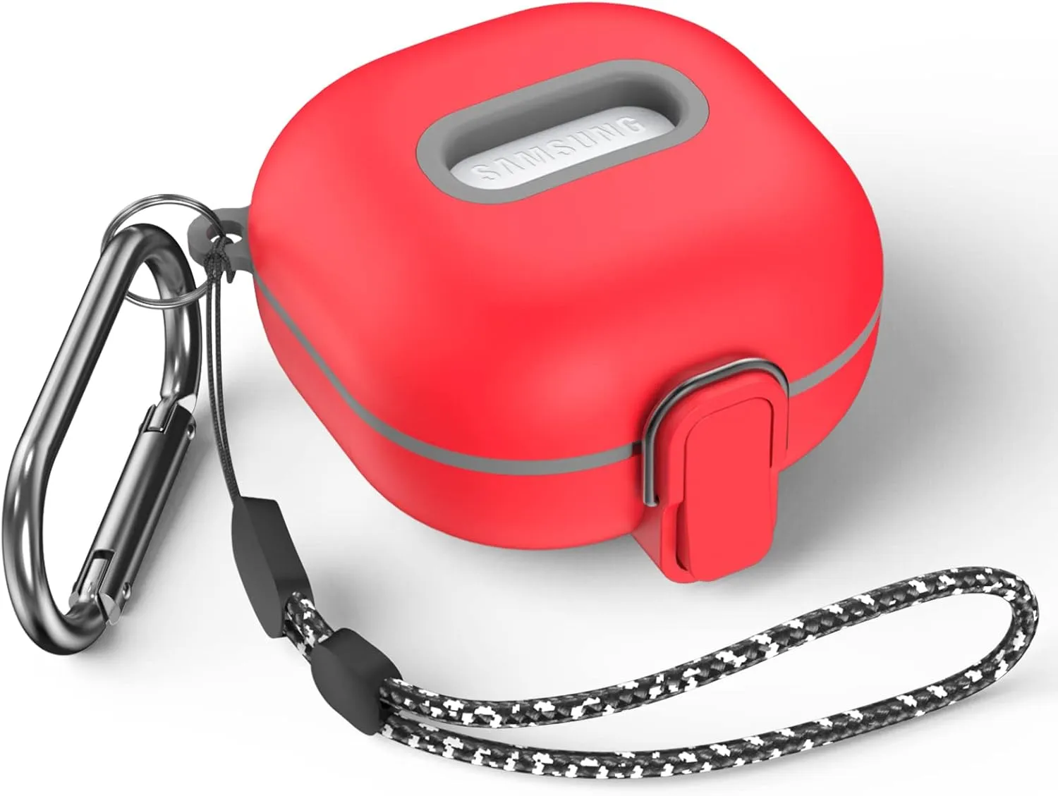 WOFRO Secure Lock Case for Samsung Galaxy Buds Pro/2/Live/FE, Shock-Absorbing Protective TPU Hard Shell Cover With Lanyard/Keychain (Red)