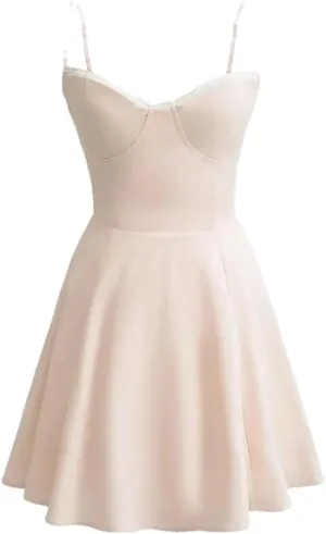 Women Camisole Lace Spliced A-Line Dress with Chest Pad Mini Dresses