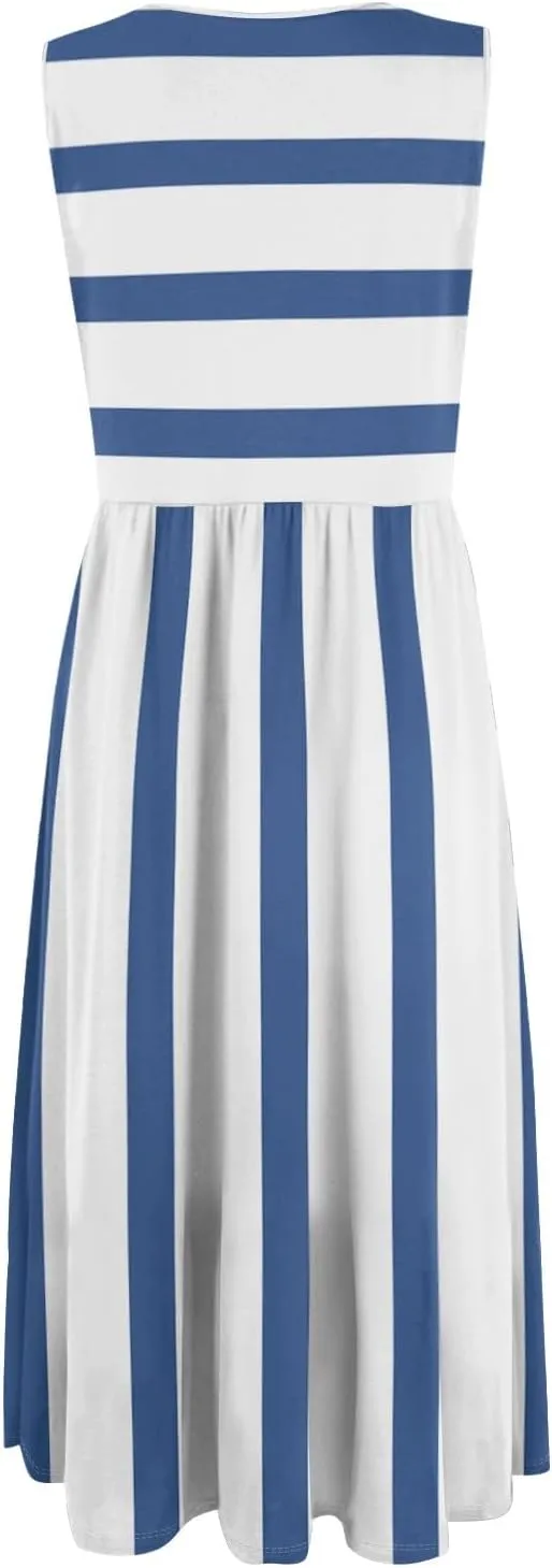 Womens Summer Dresses Flowy A-Line Sundresses Beach Floral Sleeveless Mid Dress Casual Tshirt Tank Dresses with Pockets