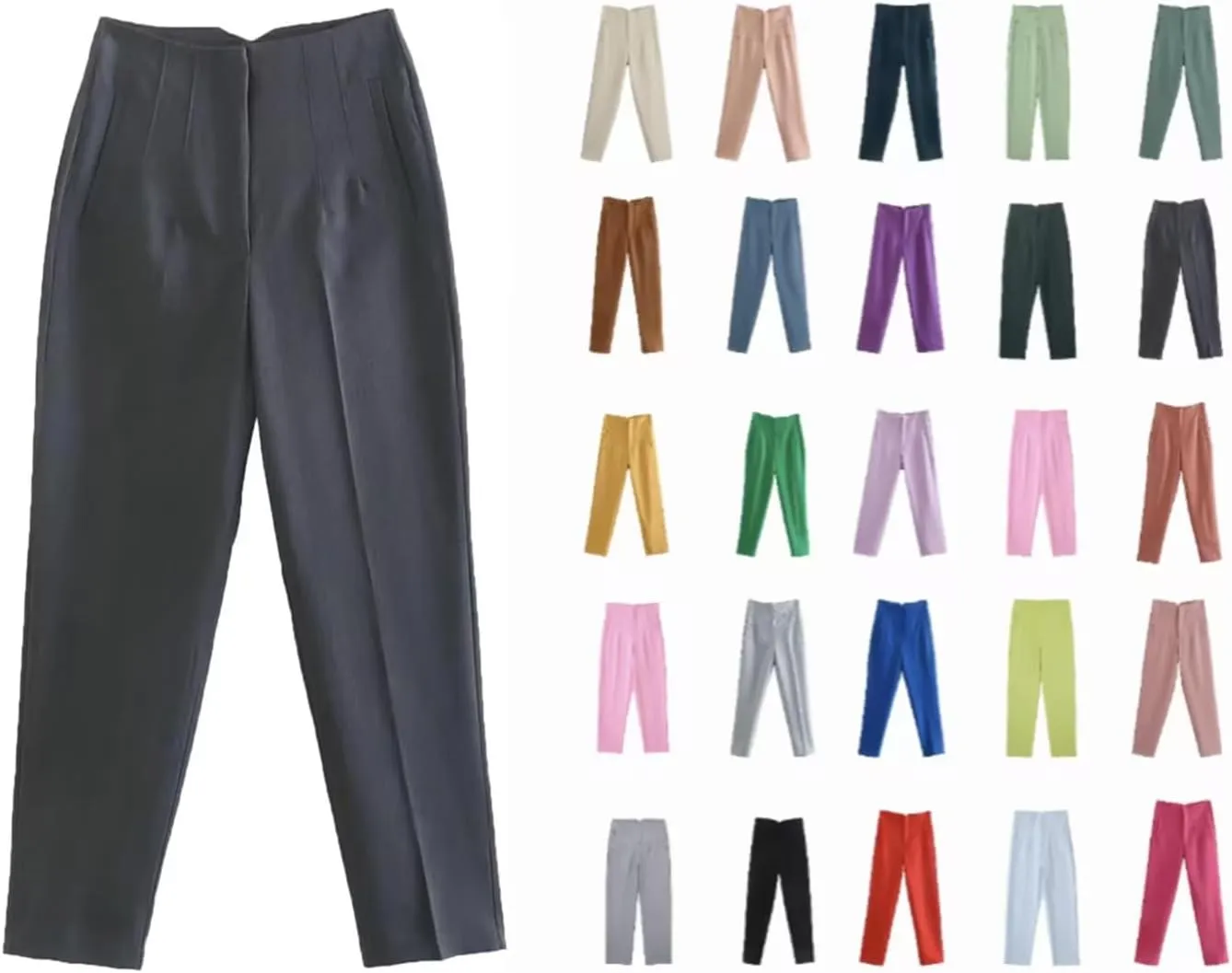 Work Pants Women Wide Leg Elastic High Waist Button Down Straight Long Trousers Business Casual Outfits for Women