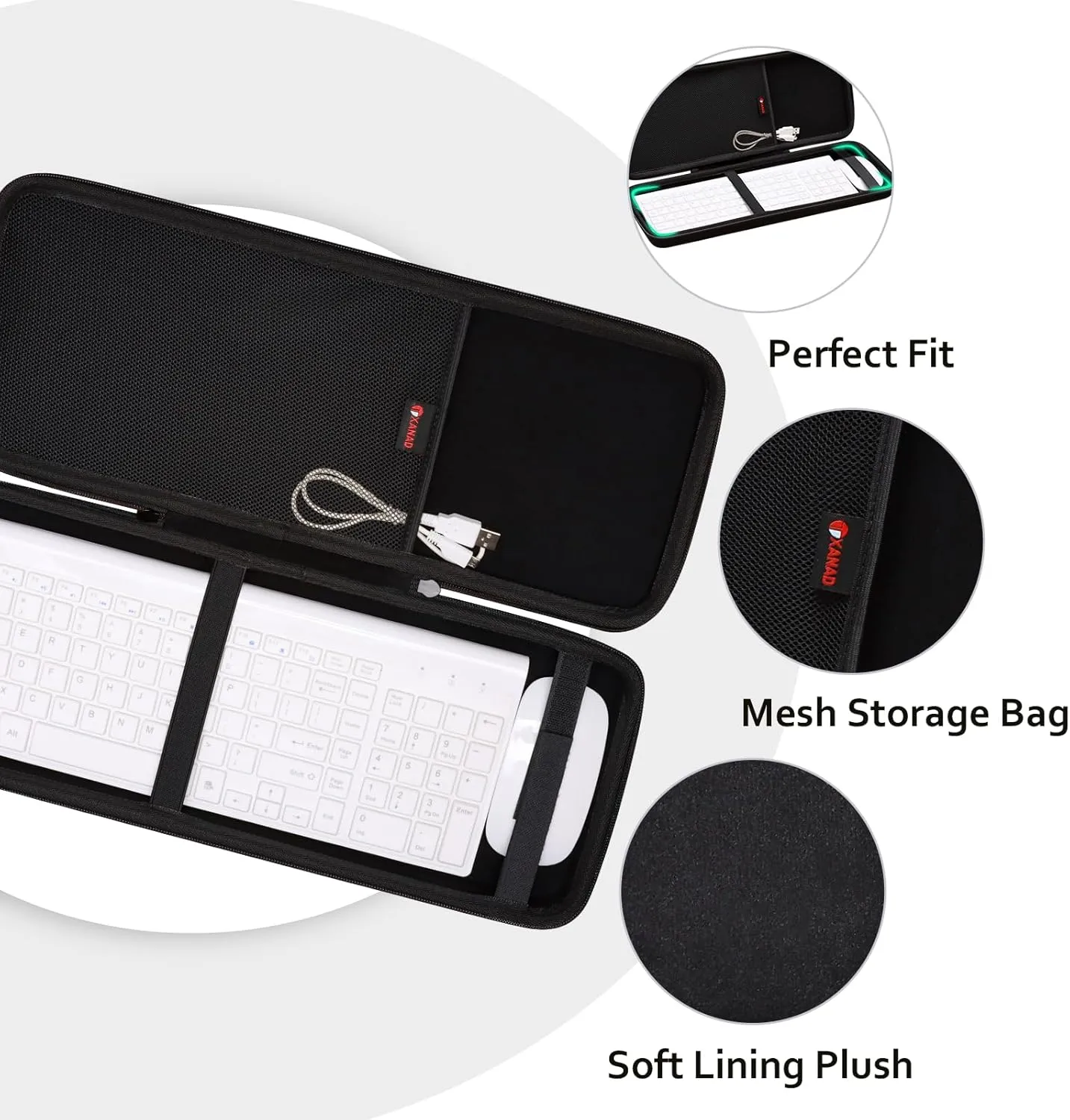 XANAD Hard Case Compatible with TopMate Wireless Keyboard and Mouse Ultra Slim Combo(Black)-Inside: 17.1"x6.1"x1.3"