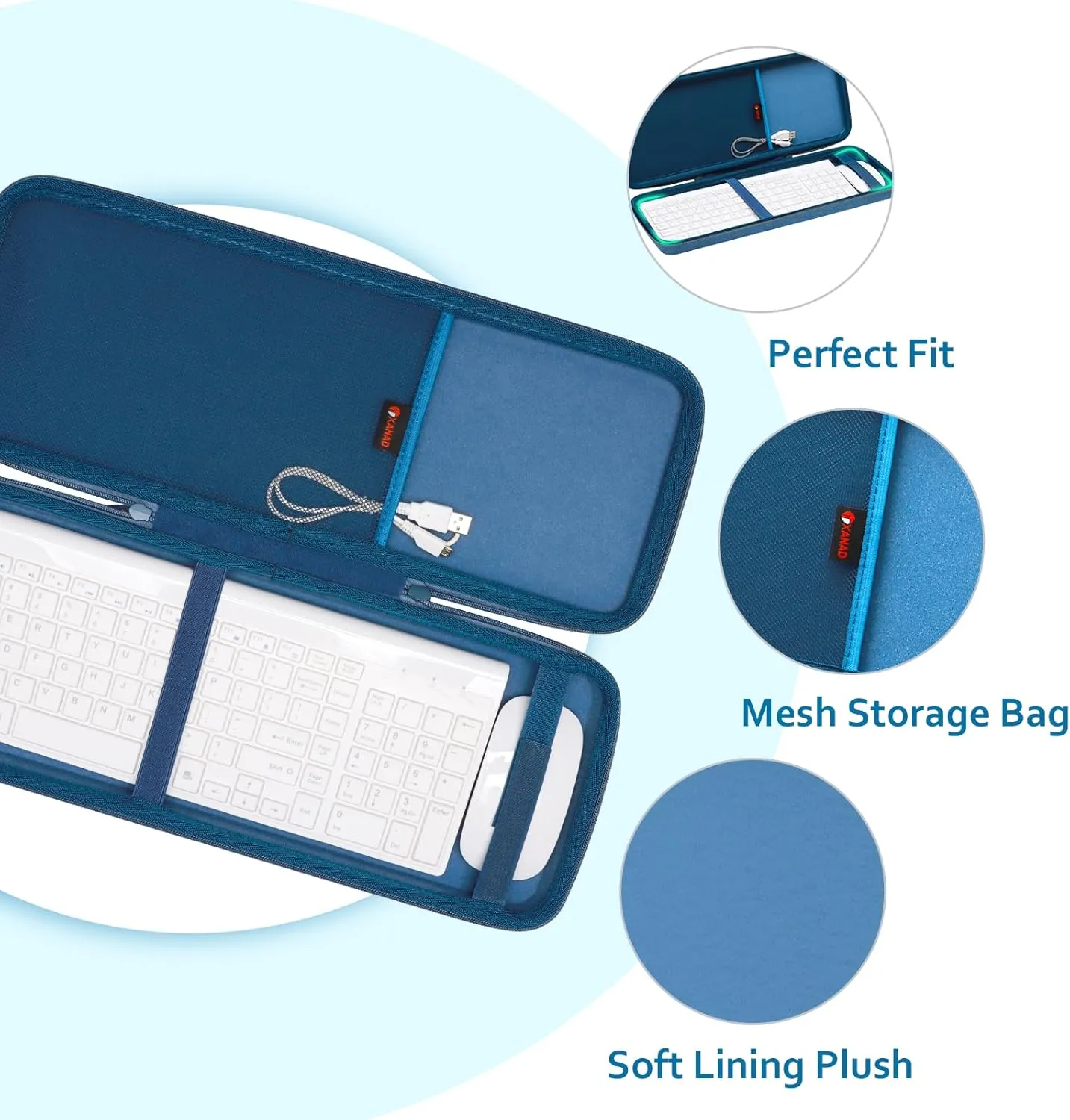XANAD Hard Case Compatible with TopMate Wireless Keyboard and Mouse Ultra Slim Combo(Blue)-Inside: 17.1"x6.1"x1.3"