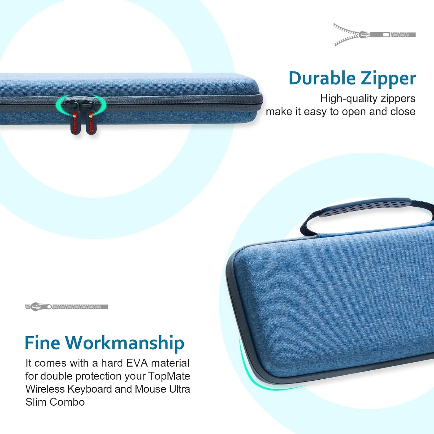XANAD Hard Case Compatible with TopMate Wireless Keyboard and Mouse Ultra Slim Combo(Blue)-Inside: 17.1"x6.1"x1.3"