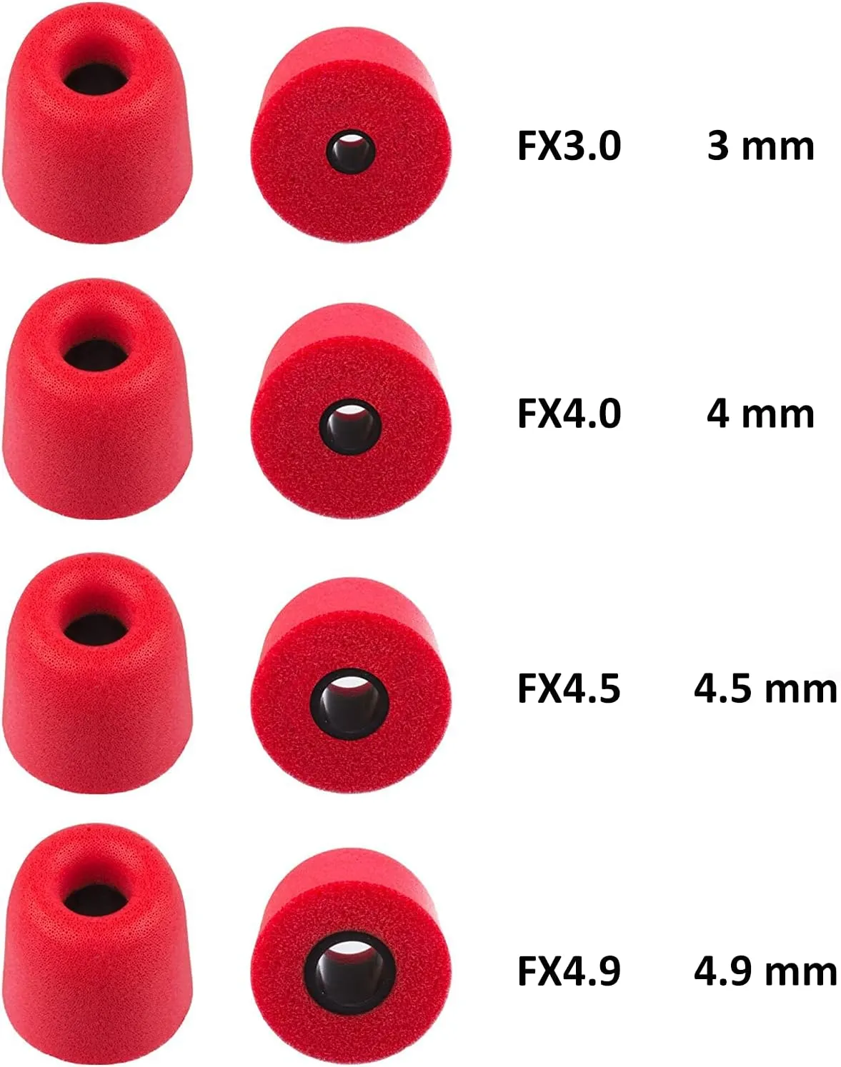 Xcessor FX3.0 (L) 4 Pairs of Memory Foam in Ear Earphone Large Size Earbuds. Replacement Ear Tips for All Popular in-Ear Headphones. Red