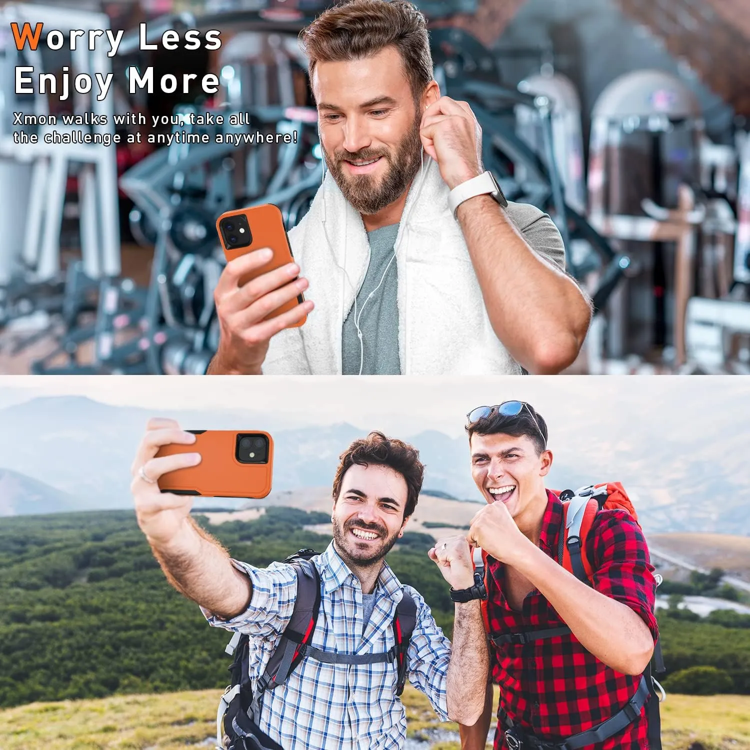 Xmon for iPhone 11 Magnetic Case [Compatible with MagSafe] Tempered Glass Screen Protector with Camera Lens Protector Phone Case Cover for Apple iPhone 11 (Magnetic Orange/Black)