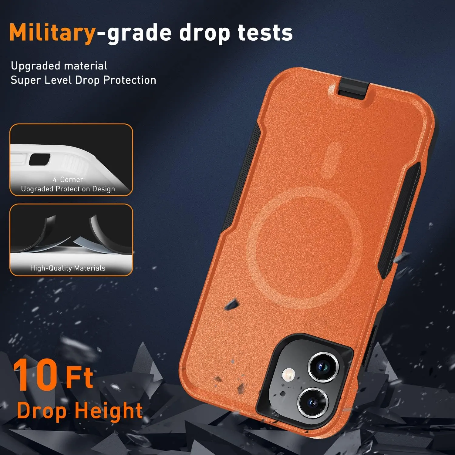 Xmon for iPhone 11 Magnetic Case [Compatible with MagSafe] Tempered Glass Screen Protector with Camera Lens Protector Phone Case Cover for Apple iPhone 11 (Magnetic Orange/Black)