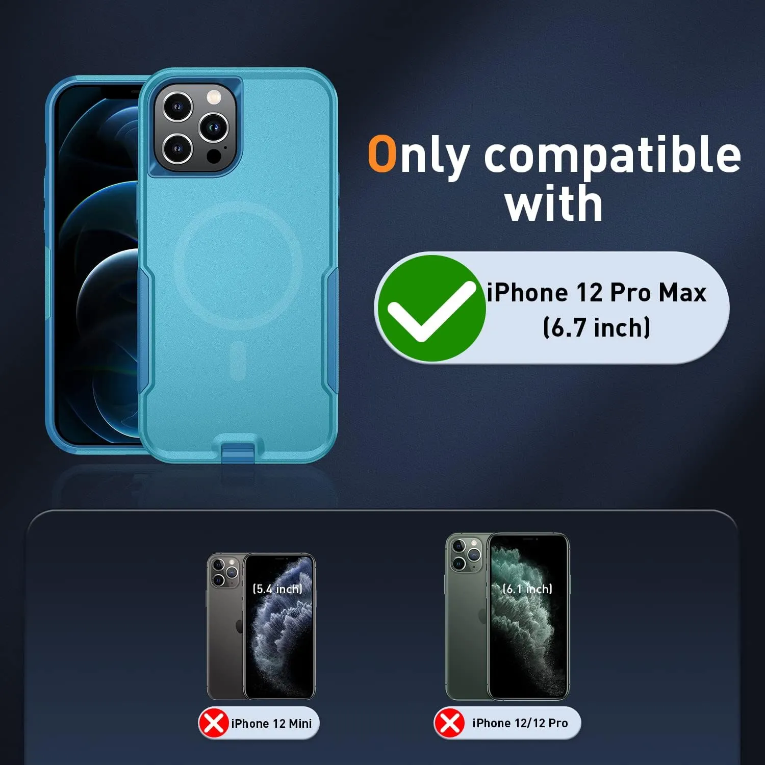 Xmon for iPhone 12 pro max Magnetic case [MIL-Grade Drop Tested & with MagSafe] Tempered Glass Screen Protector with Camera Lens Phone Case Cover for Phone 12 Pro Max 6.7 inch (Aqua)