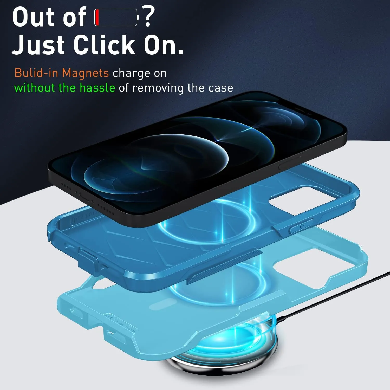 Xmon for iPhone 12 pro max Magnetic case [MIL-Grade Drop Tested & with MagSafe] Tempered Glass Screen Protector with Camera Lens Phone Case Cover for Phone 12 Pro Max 6.7 inch (Aqua)