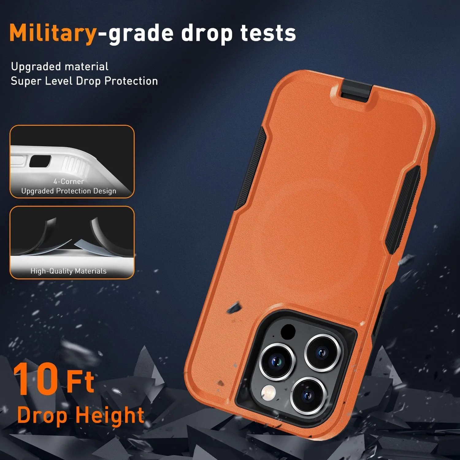 Xmon for iPhone 15 Pro Max Magnetic case [MIL-Grade Drop Tested & with MagSafe] Tempered Glass Screen Protector with Camera Lens Phone Case Cover for Apple iPhone 15 Pro Max 6.7 inch (OrangeBlack)