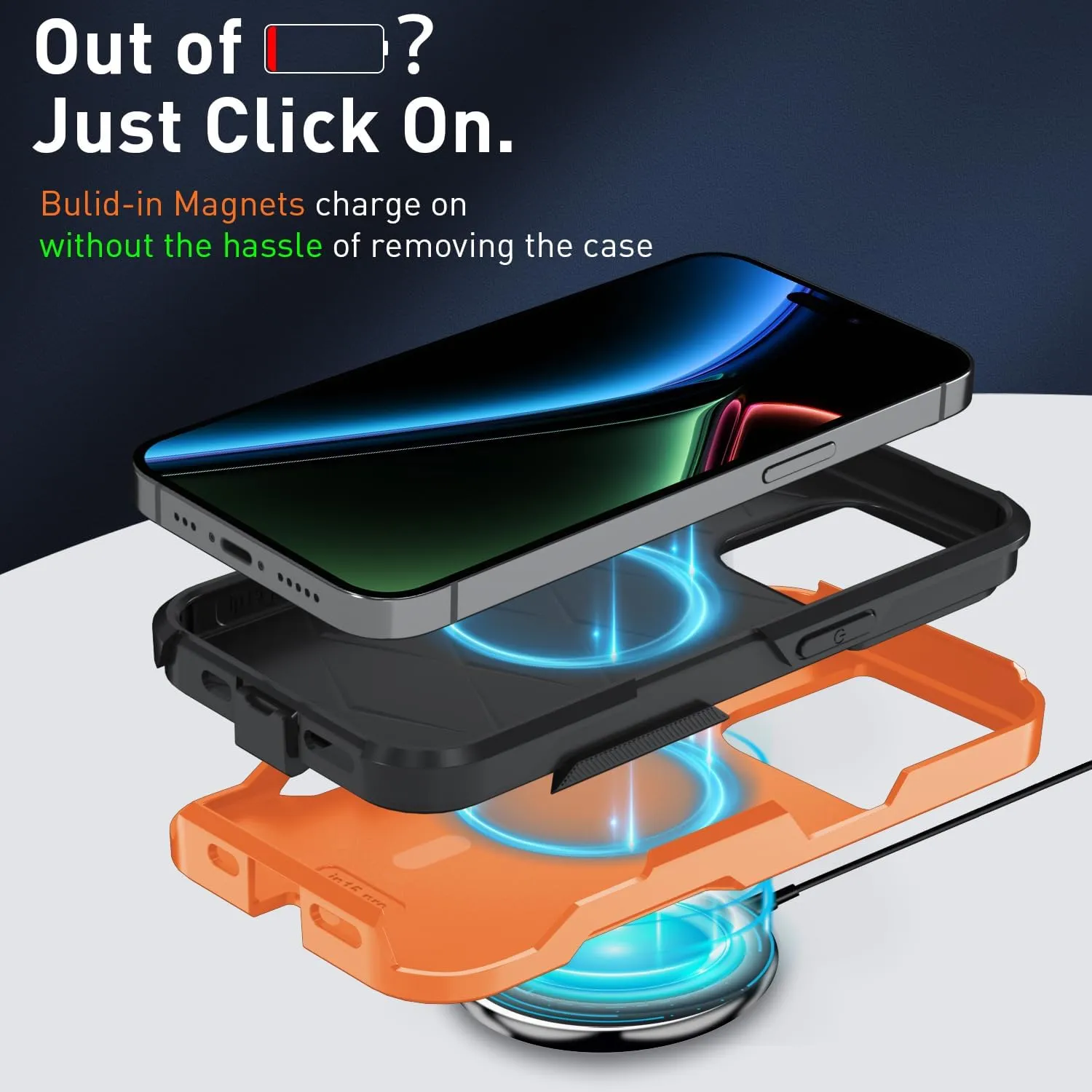 Xmon for iPhone 15 Pro Max Magnetic case [MIL-Grade Drop Tested & with MagSafe] Tempered Glass Screen Protector with Camera Lens Phone Case Cover for Apple iPhone 15 Pro Max 6.7 inch (OrangeBlack)