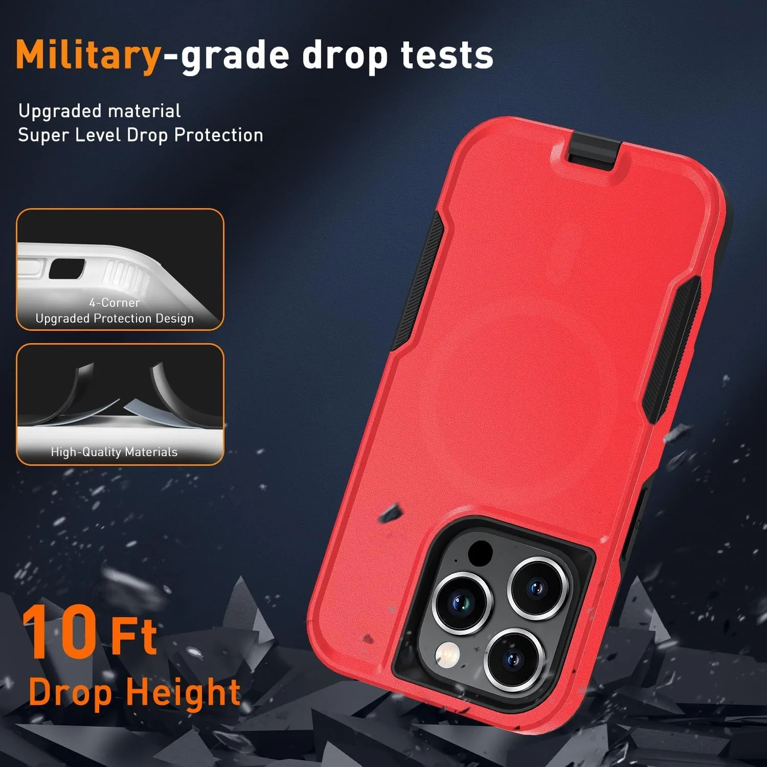 Xmon for iPhone 15 Pro Max Magnetic case [MIL-Grade Drop Tested & with MagSafe] Tempered Glass Screen Protector with Camera Lens Phone Case Cover for Apple iPhone 15 Pro Max 6.7 inch (Red)
