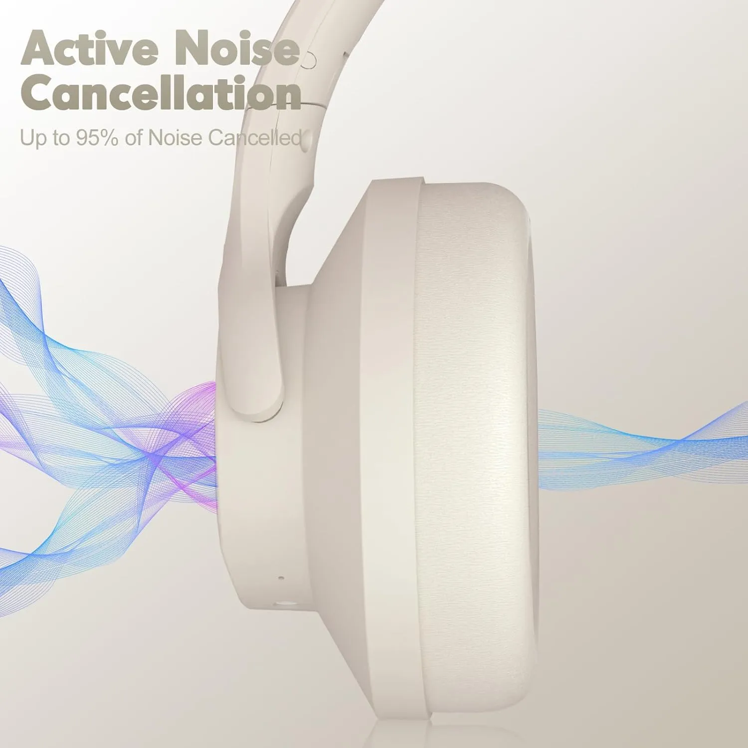 ZIHNIC Active Noise Cancelling Headphones, 60H Playtime Wireless Bluetooth Headset Low Latency-Milky White