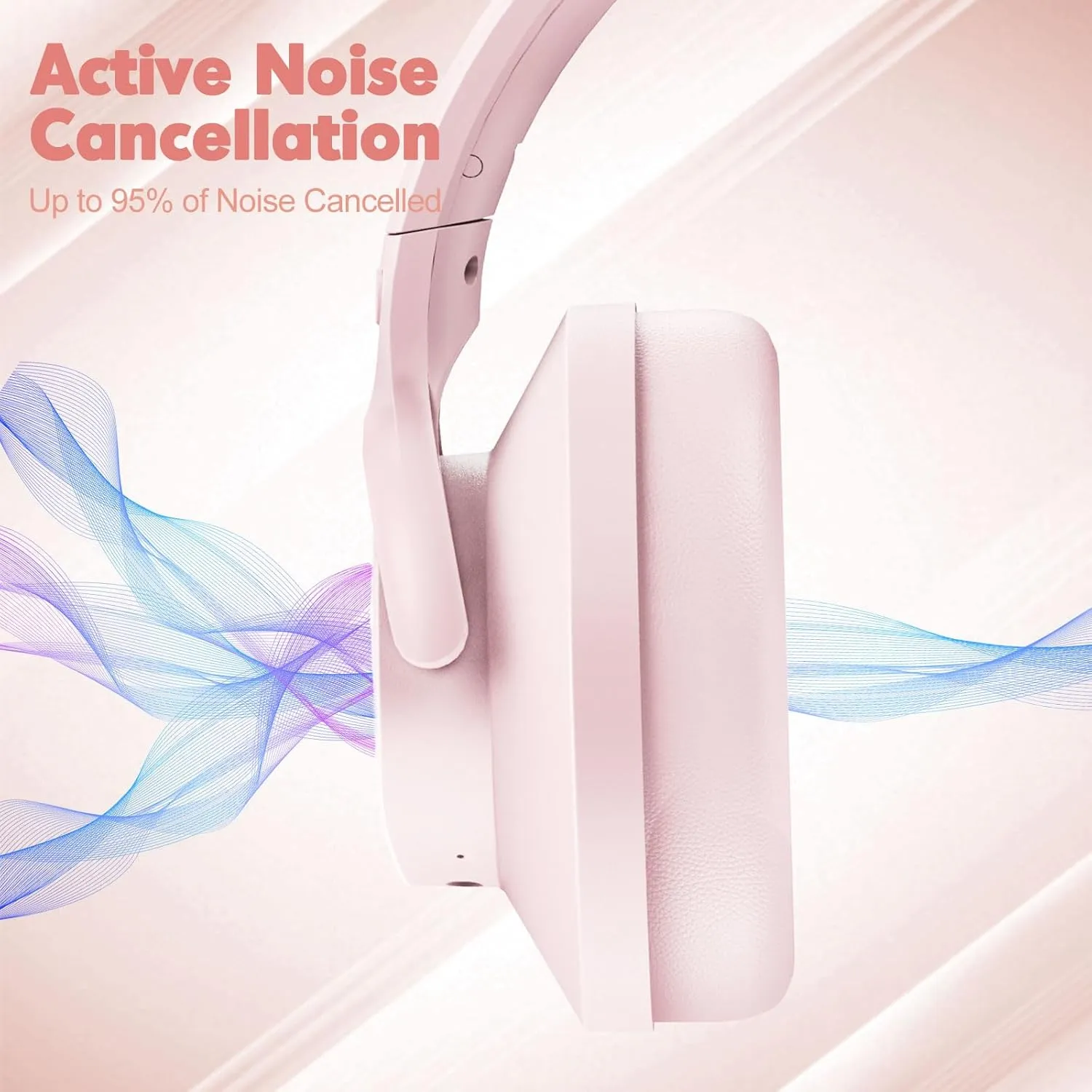 ZIHNIC Active Noise Cancelling Headphones, 60H Playtime Wireless Bluetooth Headset Low Latency-Pink